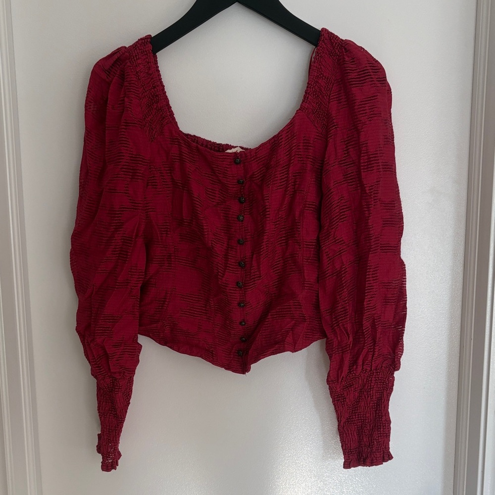 Anthropologie Red Textured Blouse